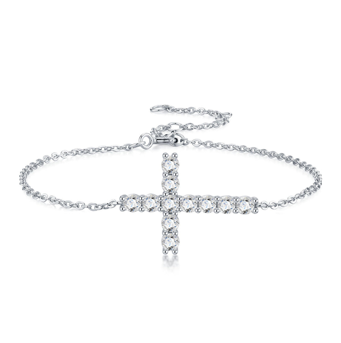 Charmsolo 925 Sterling Silver Cross Bracelet with Moissanite – 18K White Gold Plated | L17246