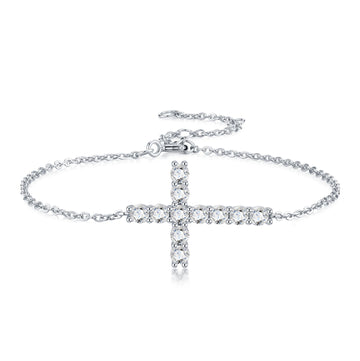 Charmsolo 925 Sterling Silver Cross Bracelet with Moissanite – 18K White Gold Plated | L17246