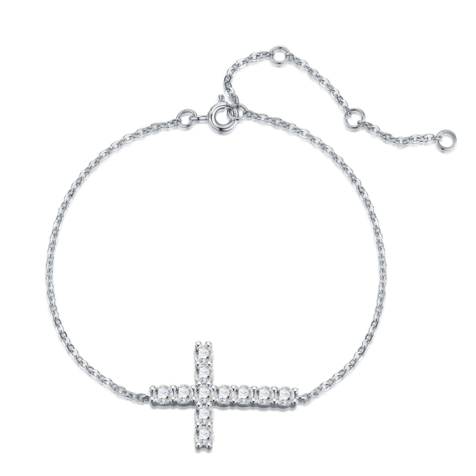 Charmsolo 925 Sterling Silver Cross Bracelet with Moissanite – 18K White Gold Plated | L17246