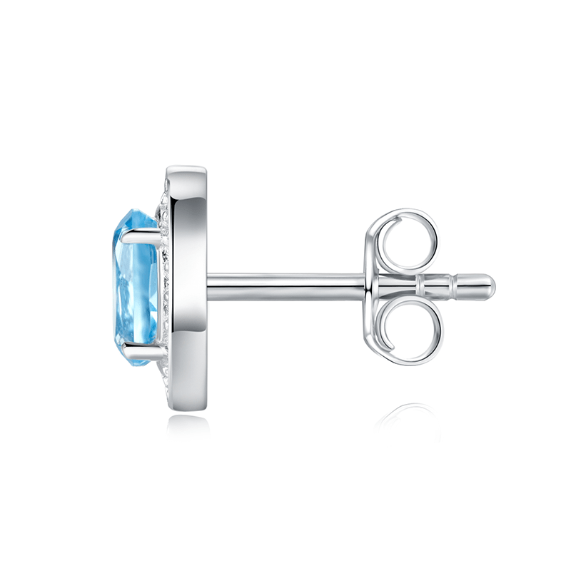 Charmsolo Blue Topaz Moissanite 3-Piece Set | S925 Silver Rhodium Plated | Oval 4×6mm Pavé Halo Stud Earrings Pendant Ring | R15970-TP