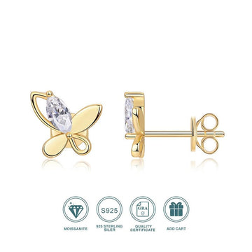 Charmsolo Butterfly Stud Earrings | S925 Silver 18K Gold Plated | VVS1 D Color Marquise Moissanite | E15247