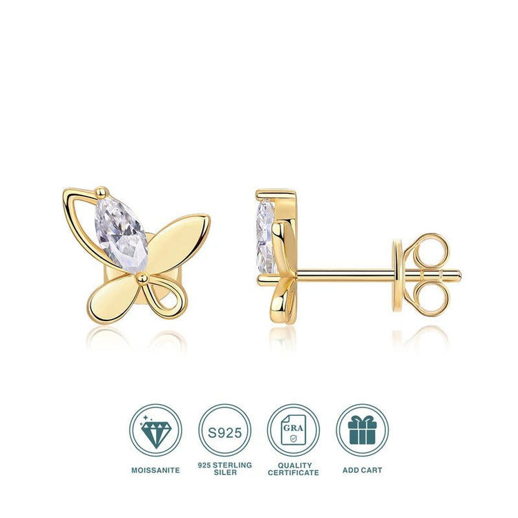 Charmsolo Butterfly Stud Earrings | S925 Silver 18K Gold Plated | VVS1 D Color Marquise Moissanite | E15247