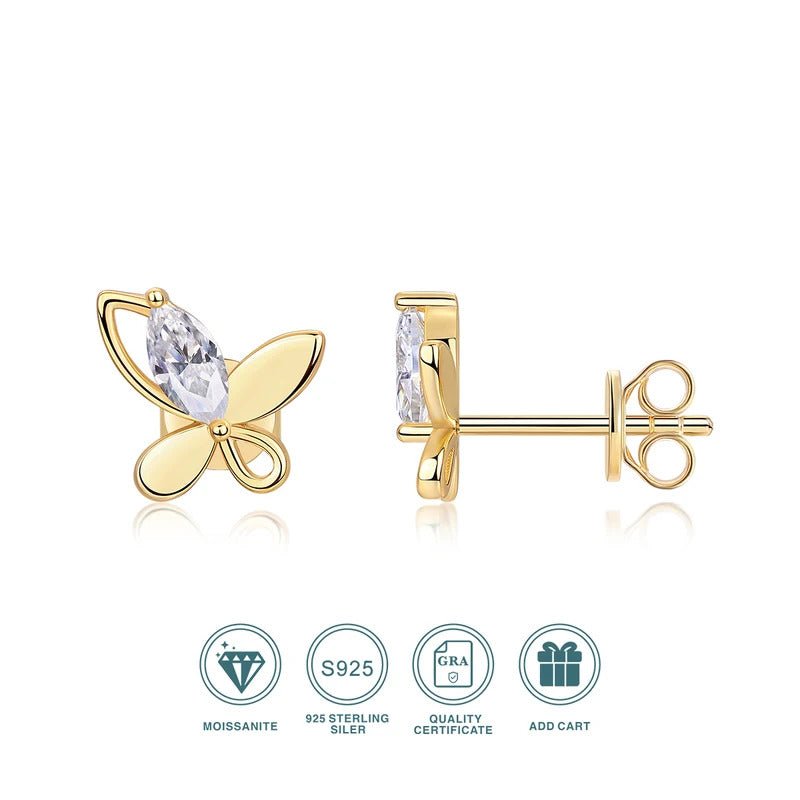 Charmsolo Butterfly Stud Earrings | S925 Silver 18K Gold Plated | VVS1 D Color Marquise Moissanite | E15247