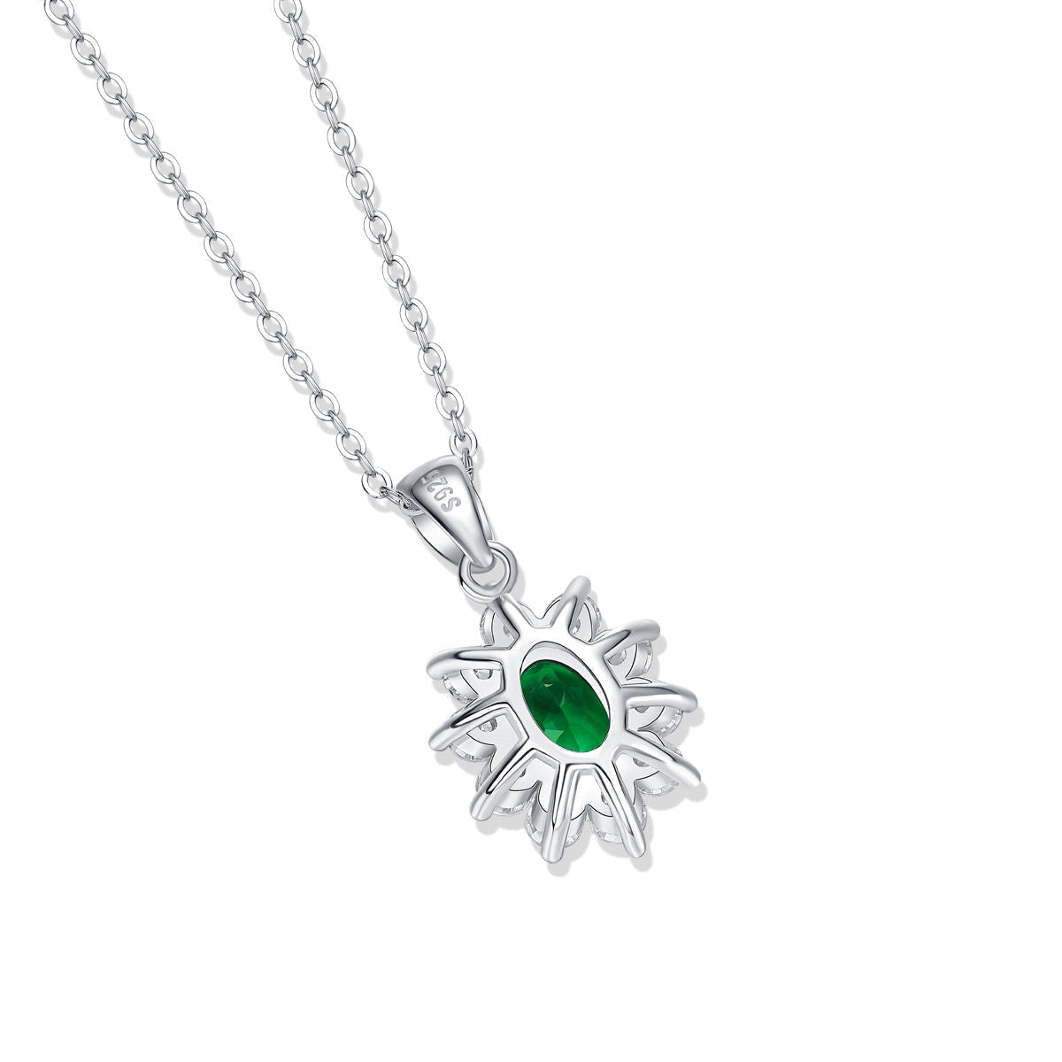 Charmsolo Cultured Emerald Sunflower 3-Piece jewelry Set | S925 Silver 18K White Gold | Oval Emerald Zircon Pavé Earrings Pendant Ring | SE10735
