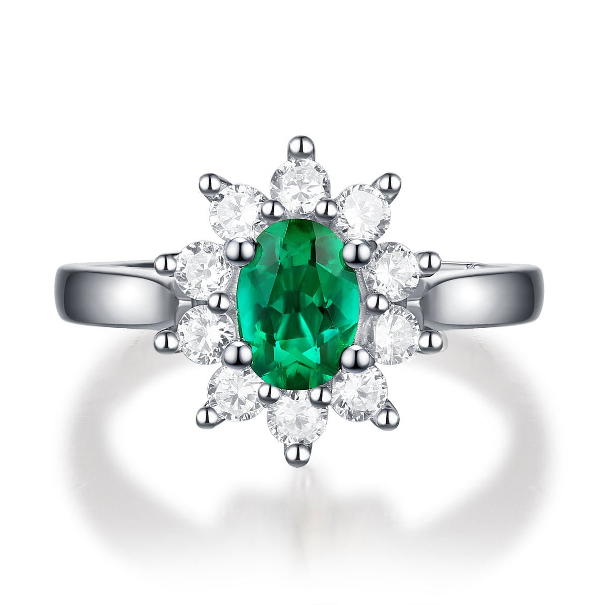 Charmsolo Cultured Emerald Sunflower 3-Piece jewelry Set | S925 Silver 18K White Gold | Oval Emerald Zircon Pavé Earrings Pendant Ring | SE10735