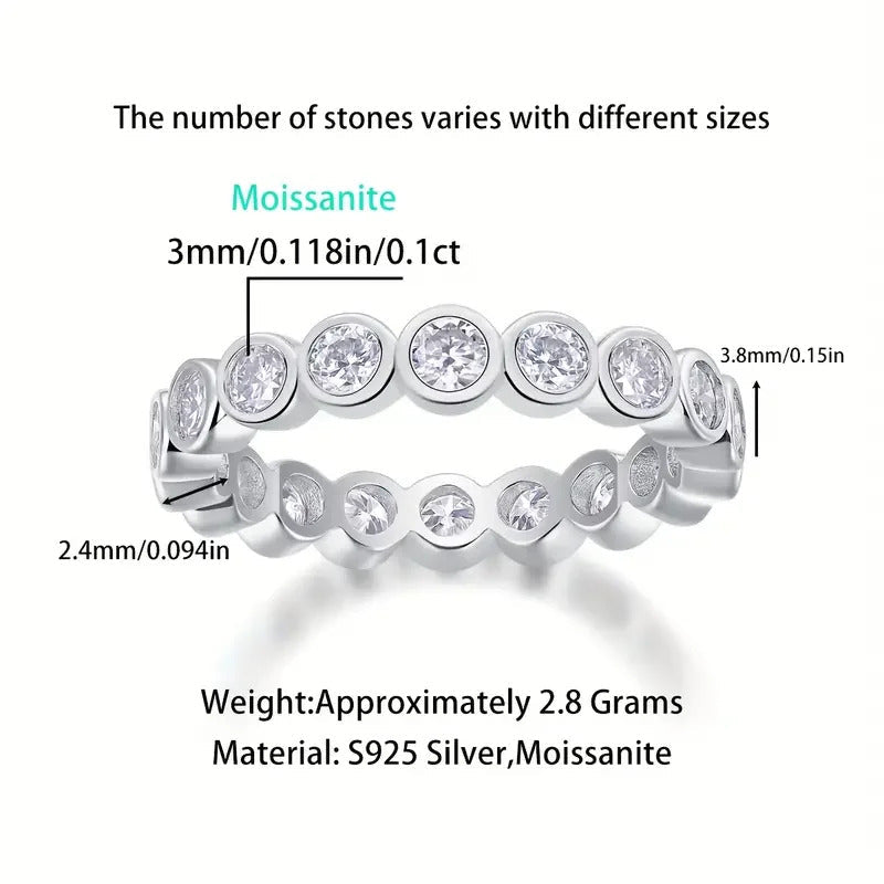 Charmsolo Full Eternity Moissanite Band Ring | S925 Silver 18K Gold Plated | VVS1 D Color 8H8A Cut | R13125