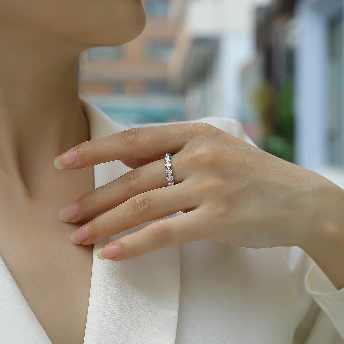 Charmsolo Full Eternity Moissanite Band Ring | S925 Silver 18K Gold Plated | VVS1 D Color 8H8A Cut | R13125