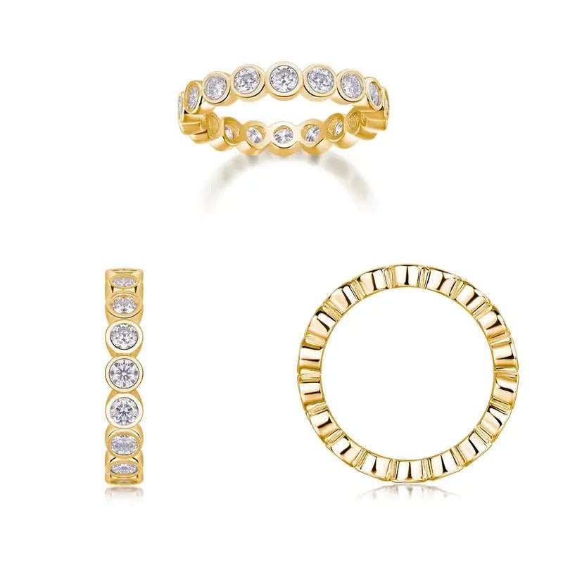Charmsolo Full Eternity Moissanite Band Ring | S925 Silver 18K Gold Plated | VVS1 D Color 8H8A Cut | R13125