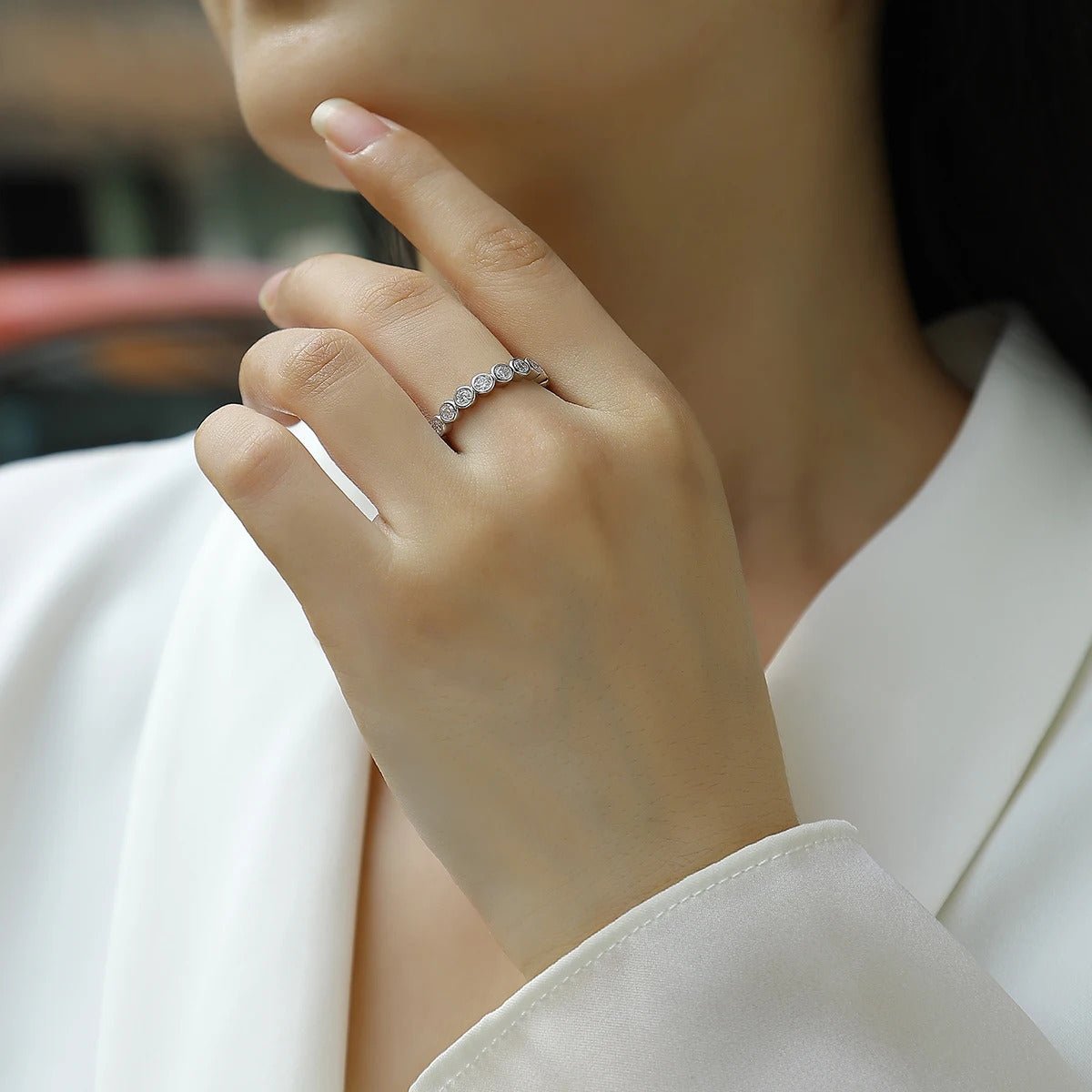 Charmsolo Full Eternity Moissanite Band Ring | S925 Silver 18K Gold Plated | VVS1 D Color 8H8A Cut | R13125