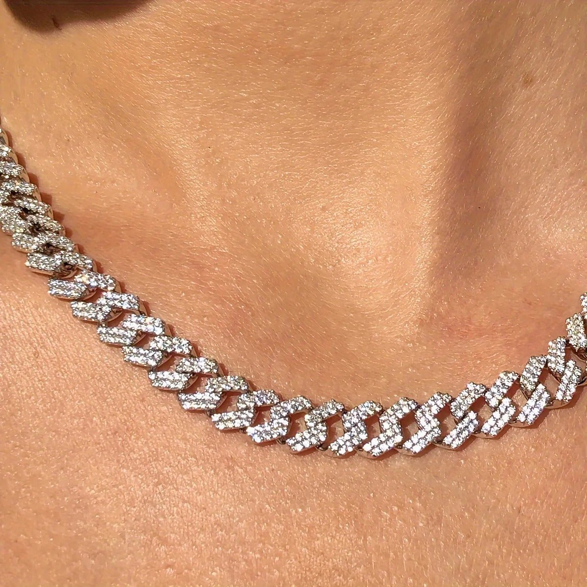 Charmsolo Full Moissanite Cuban Chain Necklace | S925 Silver | VVS1 D Color 8H8A Cut 552-Stone Unisex Hip Hop Luxury | N12763