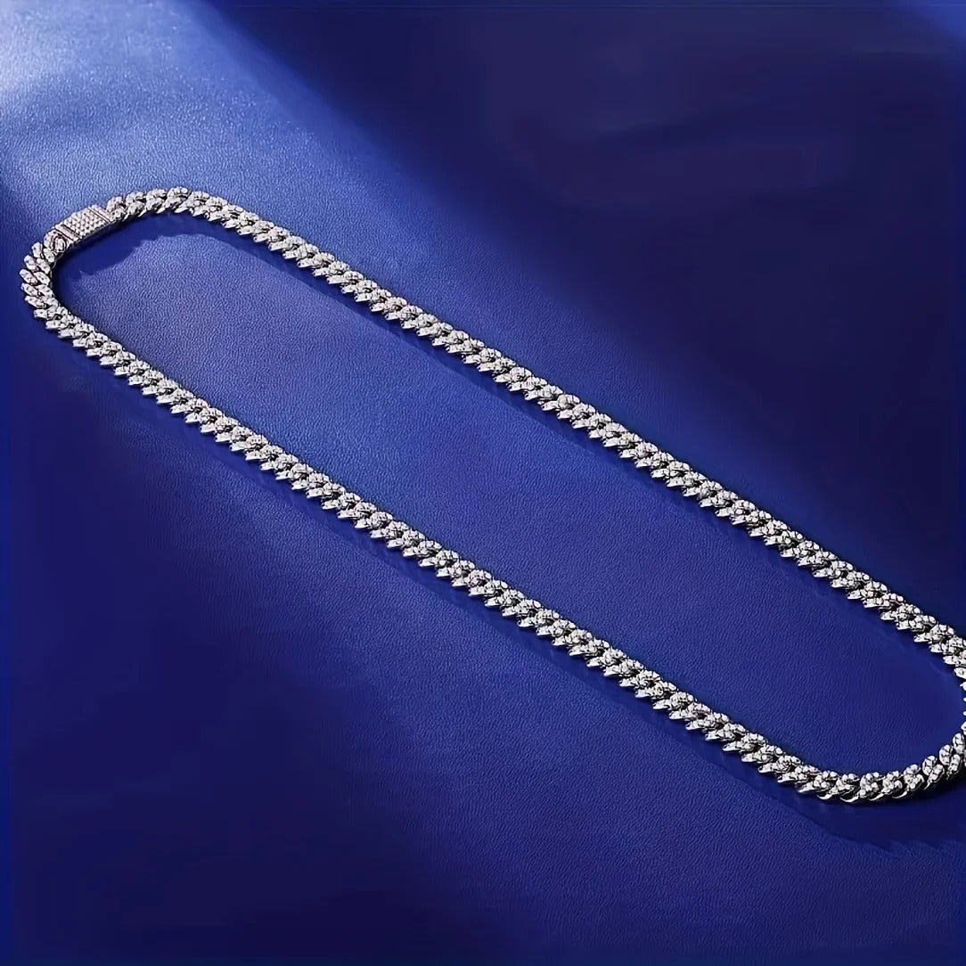 Charmsolo Full Moissanite Cuban Chain Necklace | S925 Silver | VVS1 D Color 8H8A Cut 552-Stone Unisex Hip Hop Luxury | N12763