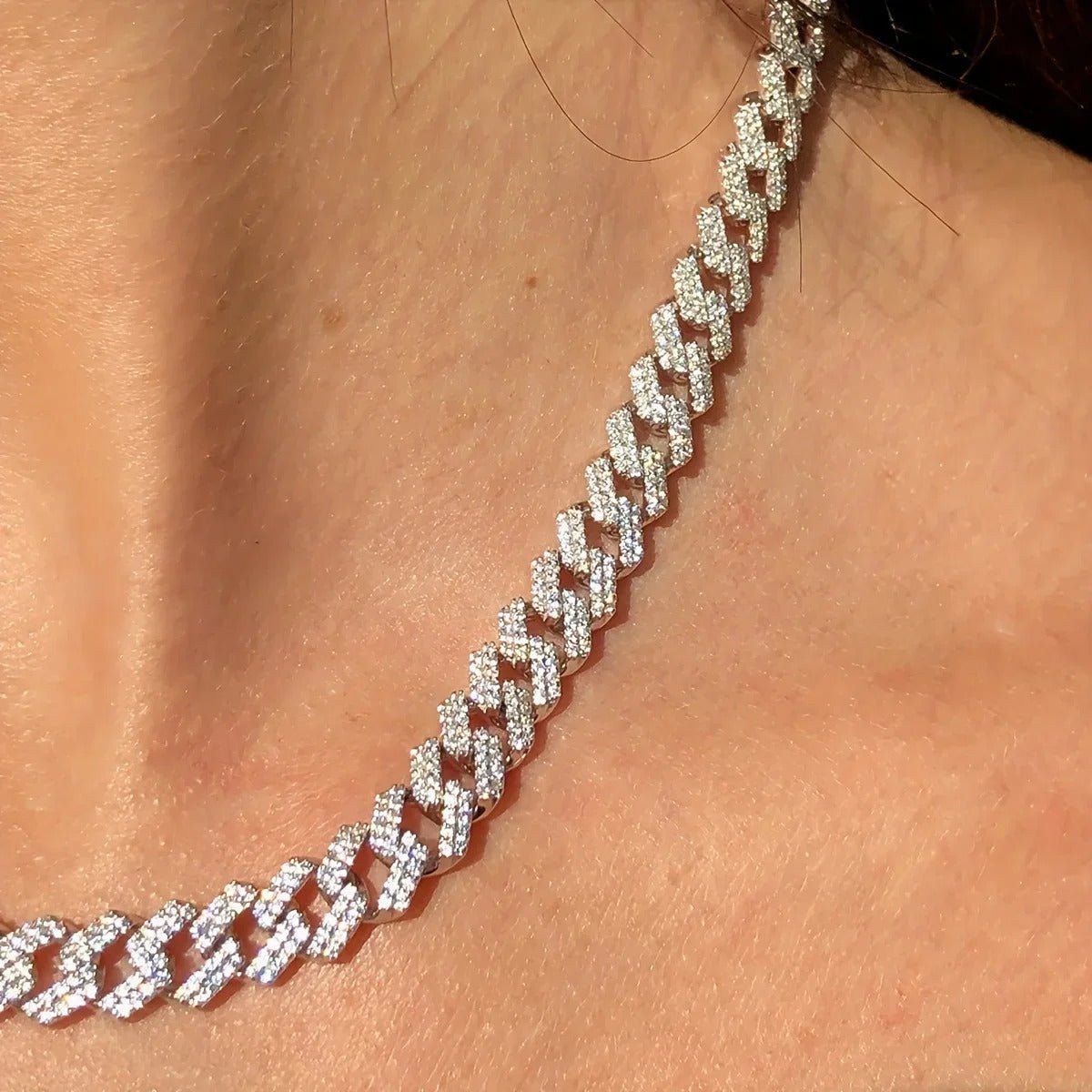 Charmsolo Full Moissanite Cuban Chain Necklace | S925 Silver | VVS1 D Color 8H8A Cut 552-Stone Unisex Hip Hop Luxury | N12763
