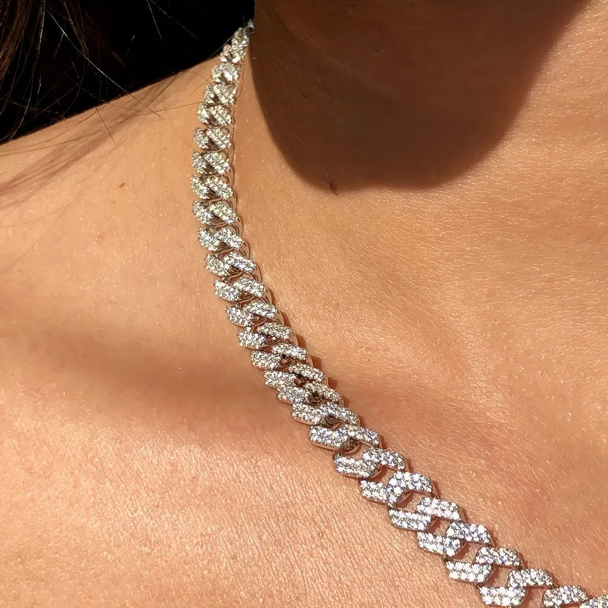 Charmsolo Full Moissanite Cuban Chain Necklace | S925 Silver | VVS1 D Color 8H8A Cut 552-Stone Unisex Hip Hop Luxury | N12763
