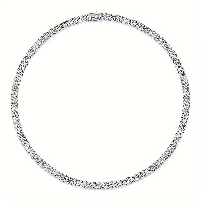 Charmsolo Full Moissanite Cuban Chain Necklace | S925 Silver | VVS1 D Color 8H8A Cut 552-Stone Unisex Hip Hop Luxury | N12763