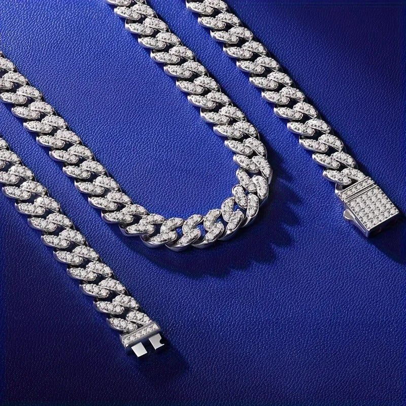 Charmsolo Full Moissanite Cuban Chain Necklace | S925 Silver | VVS1 D Color 8H8A Cut 552-Stone Unisex Hip Hop Luxury | N12763