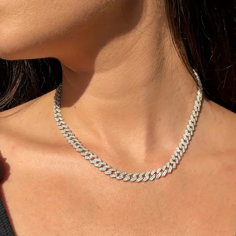 Charmsolo Full Moissanite Cuban Chain Necklace | S925 Silver | VVS1 D Color 8H8A Cut 552-Stone Unisex Hip Hop Luxury | N12763