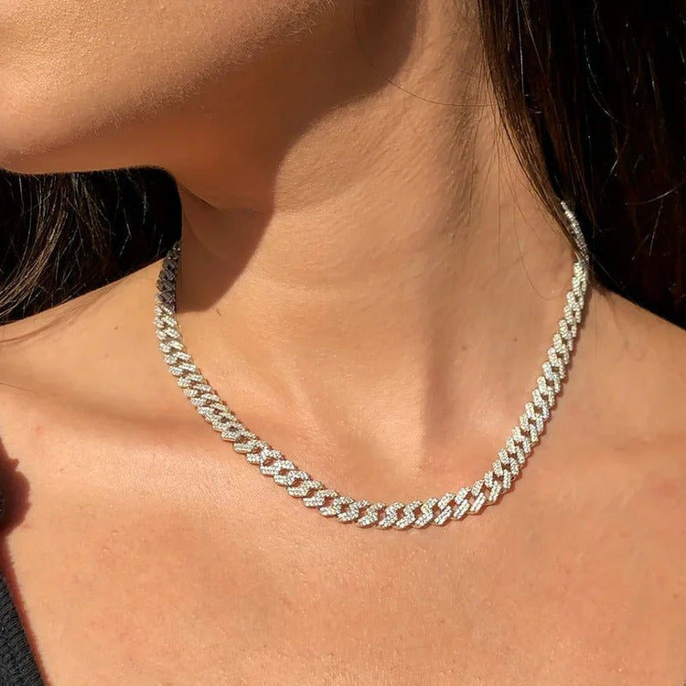 Charmsolo Full Moissanite Cuban Chain Necklace | S925 Silver | VVS1 D Color 8H8A Cut 552-Stone Unisex Hip Hop Luxury | N12763
