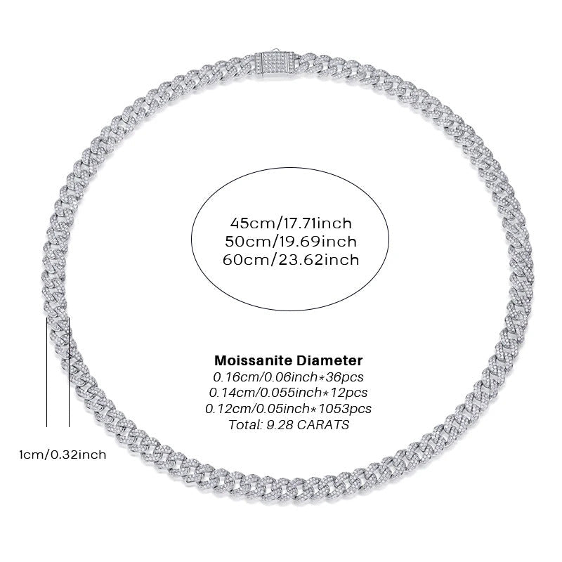 Charmsolo Full Moissanite Cuban Chain Necklace | S925 Silver | VVS1 D Color | GRA Certified | Unisex