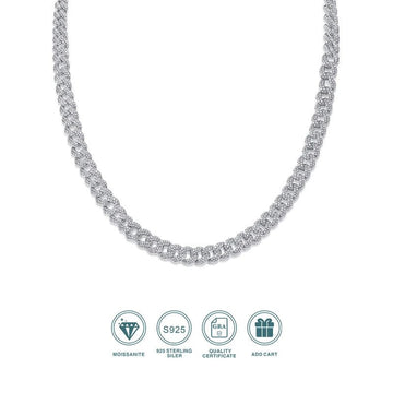 Charmsolo Full Moissanite Cuban Chain Necklace | S925 Silver | VVS1 D Color | GRA Certified | Unisex