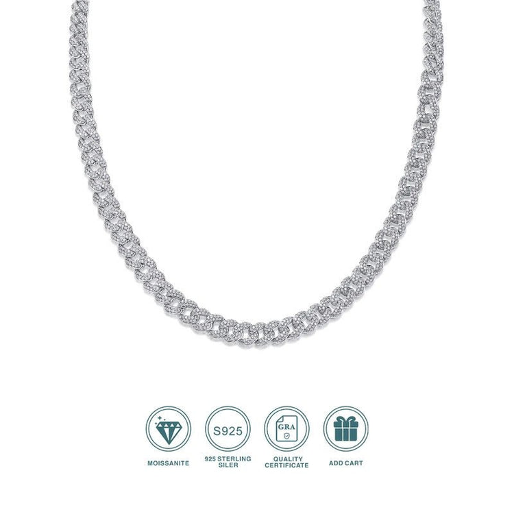 Charmsolo Full Moissanite Cuban Chain Necklace | S925 Silver | VVS1 D Color | GRA Certified | Unisex