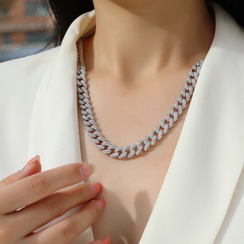 Charmsolo Full Moissanite Cuban Chain Necklace | S925 Silver | VVS1 D Color | GRA Certified | Unisex