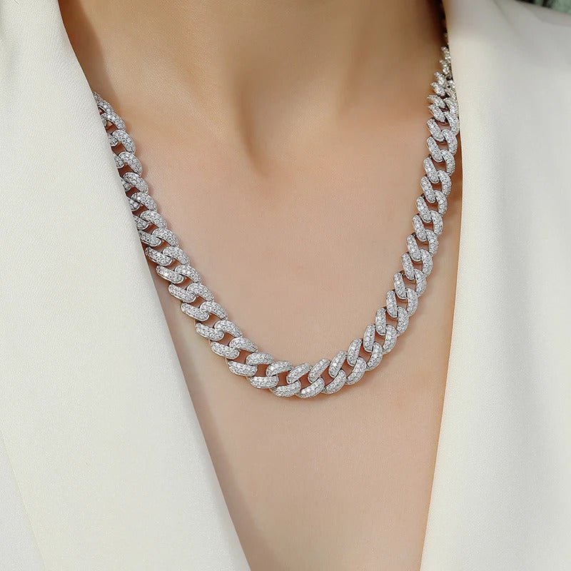 Charmsolo Full Moissanite Cuban Chain Necklace | S925 Silver | VVS1 D Color | GRA Certified | Unisex