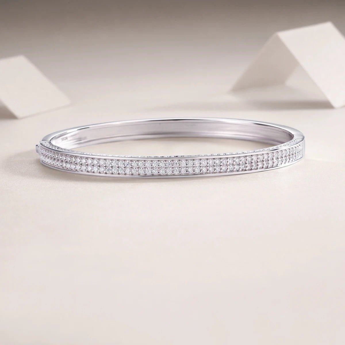 Charmsolo Full Moissanite Spring Buckle Bangle | S925 Silver | VVS1 D Color 204-Stone 8H8A Cut Geometric | B18899
