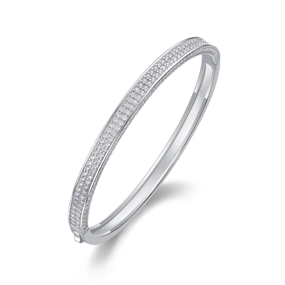 Charmsolo Full Moissanite Spring Buckle Bangle | S925 Silver | VVS1 D Color 204-Stone 8H8A Cut Geometric | B18899