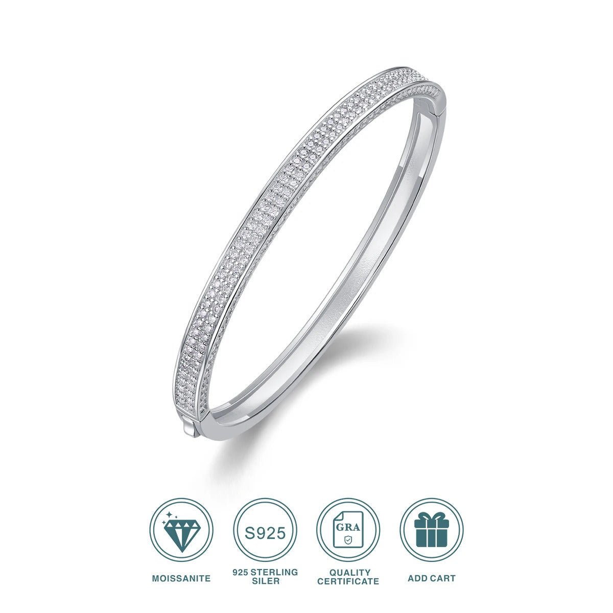 Charmsolo Full Moissanite Spring Buckle Bangle | S925 Silver | VVS1 D Color 204-Stone 8H8A Cut Geometric | B18899