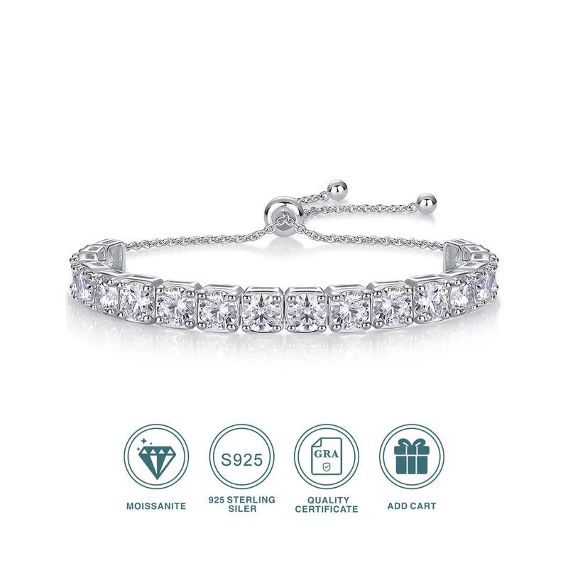 Moissanite Tassel Bracelet 925 Silver – Square Geometric D Color VVS1 | Charmsolo