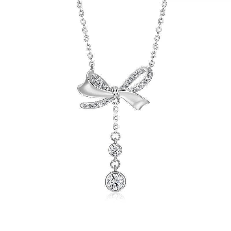 Charmsolo Moissanite Bowknot Teardrop Pendant Necklace | S925 Silver 18K Gold Plated | VVS1 D Color 38-Stone | N15449