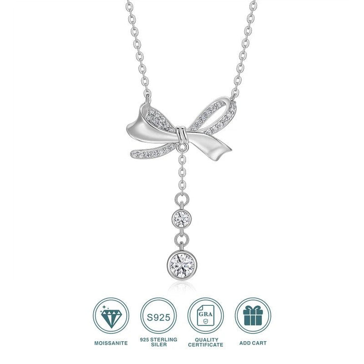 Charmsolo Moissanite Bowknot Teardrop Pendant Necklace | S925 Silver 18K Gold Plated | VVS1 D Color 38-Stone | N15449