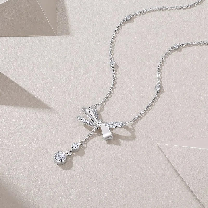Charmsolo Moissanite Bowknot Teardrop Pendant Necklace | S925 Silver 18K Gold Plated | VVS1 D Color 38-Stone | N15449