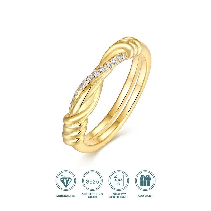 Charmsolo Moissanite Checkered Vine Band Ring | S925 Silver 18K White Gold Plated | VVS1 D Color GRA Certified | R15514