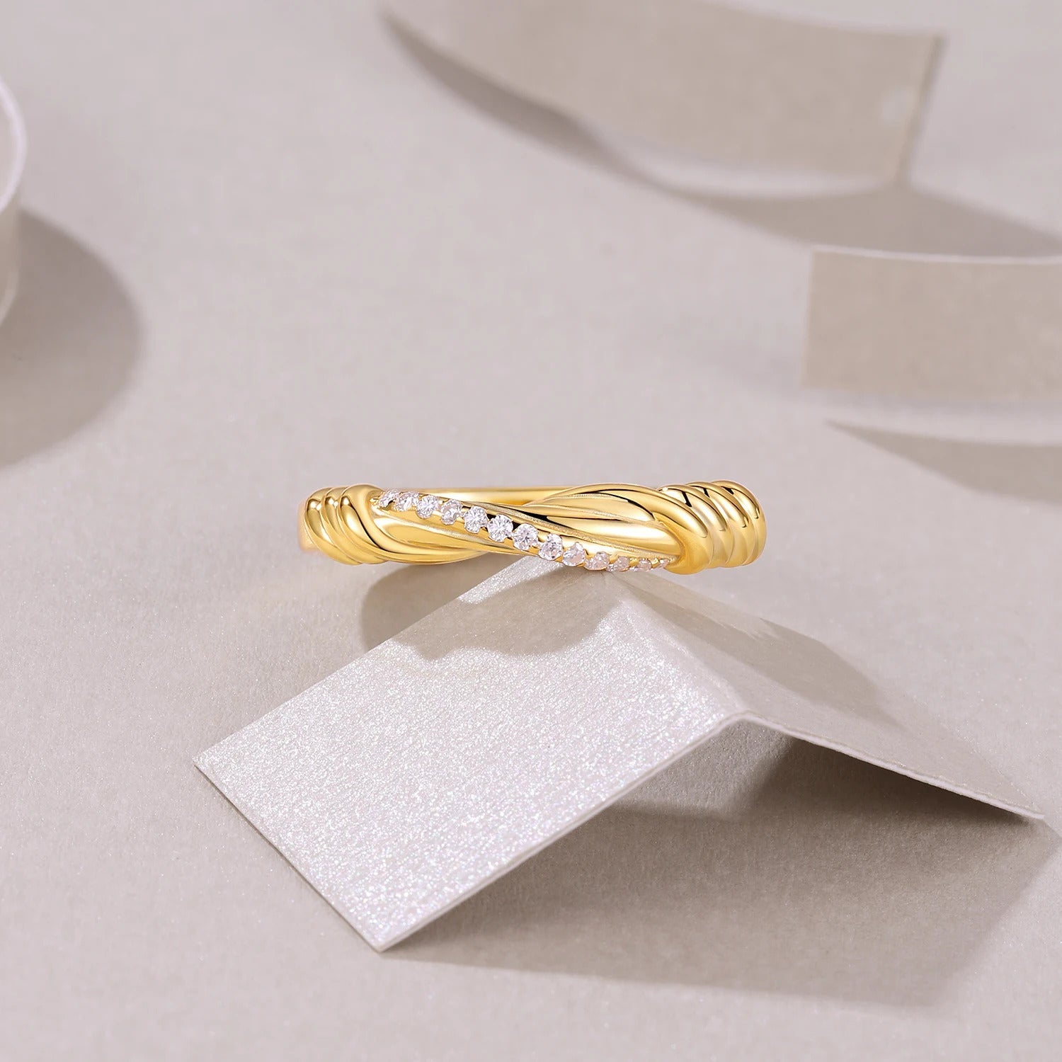 Charmsolo Moissanite Checkered Vine Band Ring | S925 Silver 18K White Gold Plated | VVS1 D Color GRA Certified | R15514
