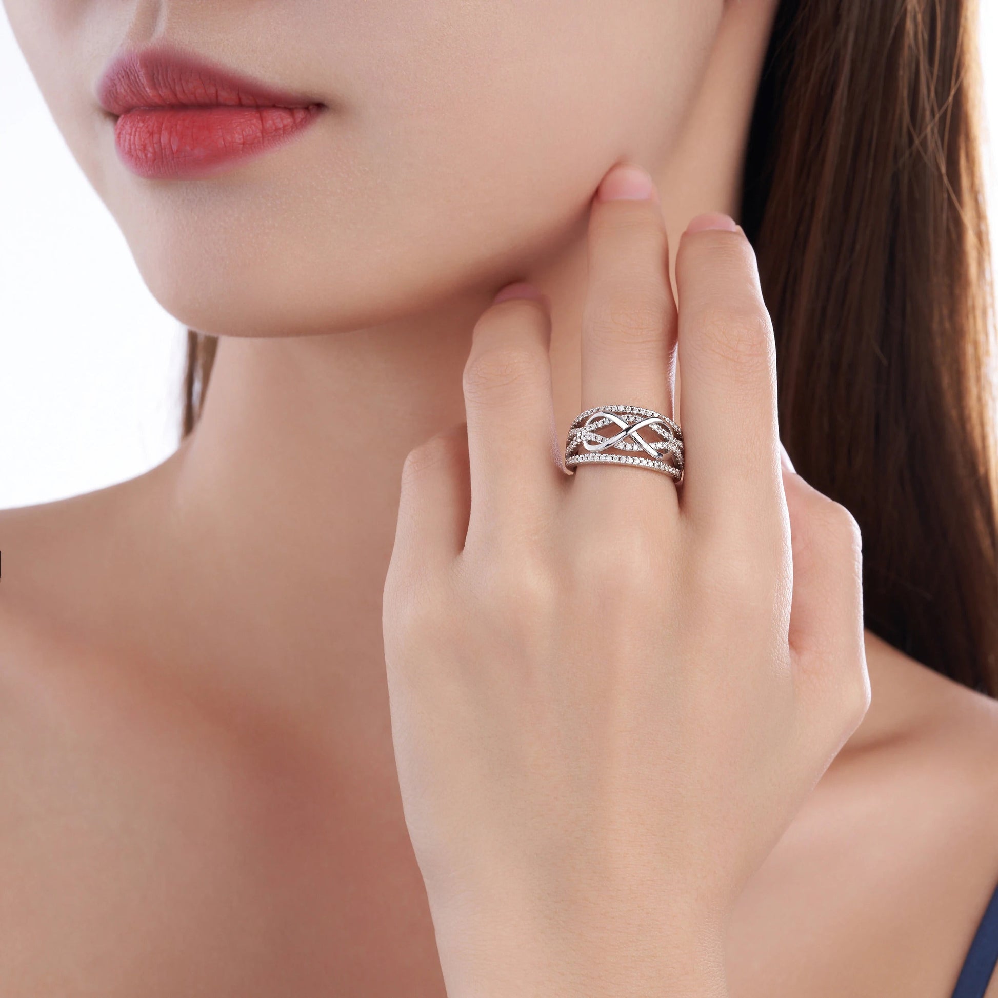 Charmsolo Moissanite Crossover Band Ring | S925 Silver 18K Gold Plated | VVS1 D Color 94-Stone Pavé | R13991
