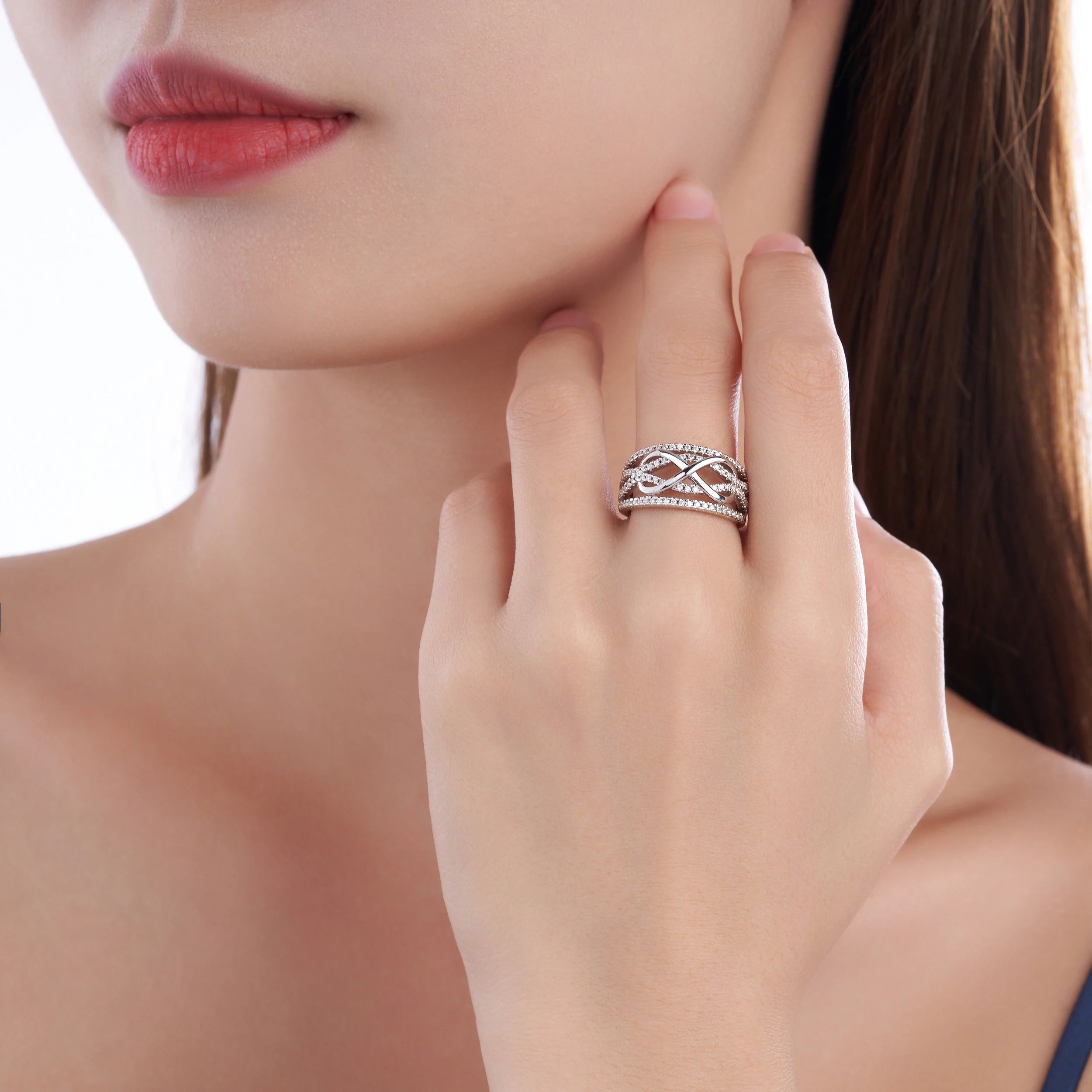 Charmsolo Moissanite Crossover Band Ring | S925 Silver 18K Gold Plated | VVS1 D Color 94-Stone Pavé | R13991