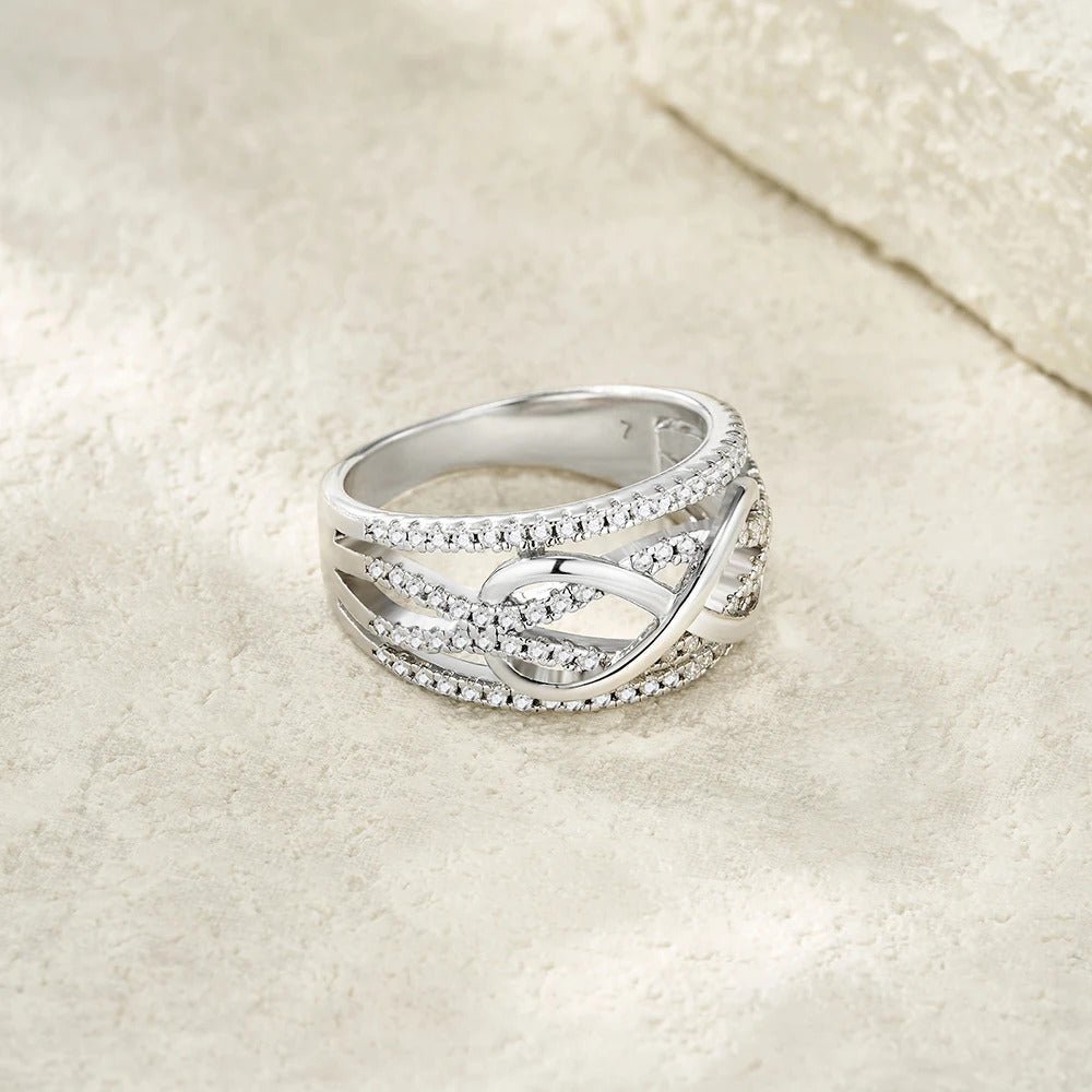 Charmsolo Moissanite Crossover Band Ring | S925 Silver 18K Gold Plated | VVS1 D Color 94-Stone Pavé | R13991