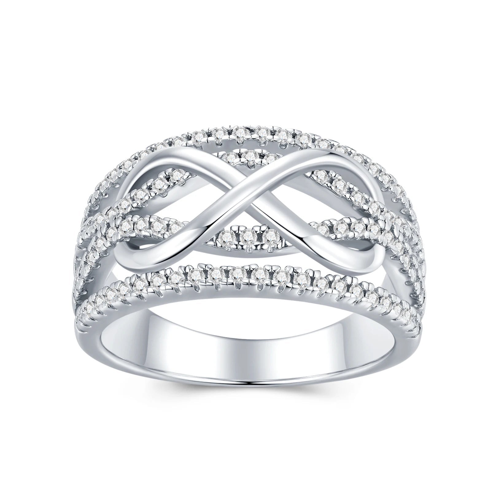 Charmsolo Moissanite Crossover Band Ring | S925 Silver 18K Gold Plated | VVS1 D Color 94-Stone Pavé | R13991
