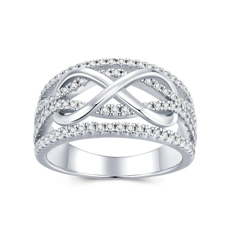 Charmsolo Moissanite Crossover Band Ring | S925 Silver 18K Gold Plated | VVS1 D Color 94-Stone Pavé | R13991