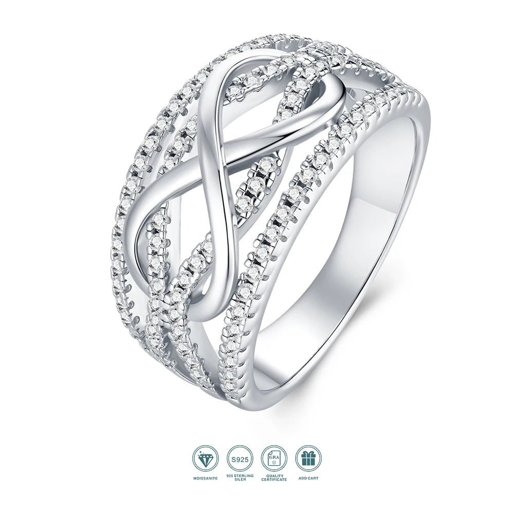 Charmsolo Moissanite Crossover Band Ring | S925 Silver 18K Gold Plated | VVS1 D Color 94-Stone Pavé | R13991
