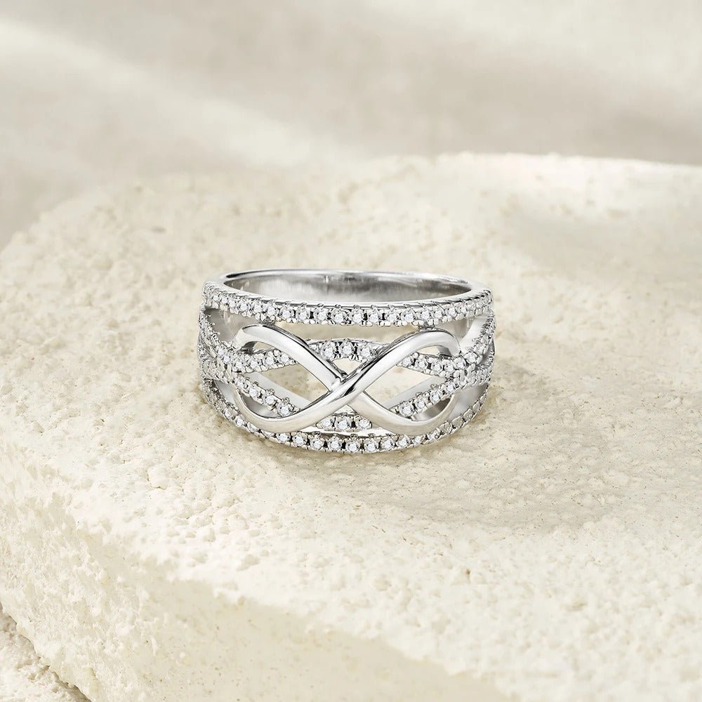 Charmsolo Moissanite Crossover Band Ring | S925 Silver 18K Gold Plated | VVS1 D Color 94-Stone Pavé | R13991