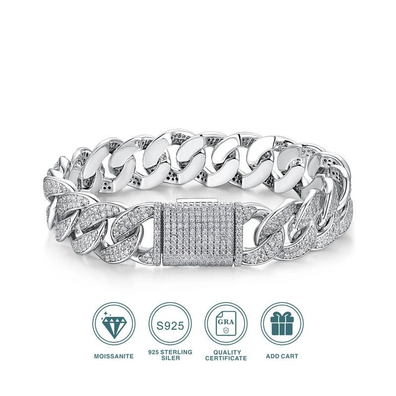 Charmsolo Moissanite Cuban Link Bracelet | S925 Silver 18K Gold Plated | VVS1 D Color | GRA Certified