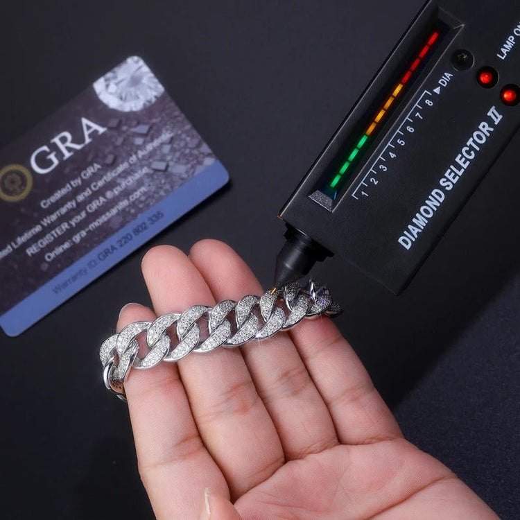 Charmsolo Moissanite Cuban Link Bracelet | S925 Silver 18K Gold Plated | VVS1 D Color | GRA Certified