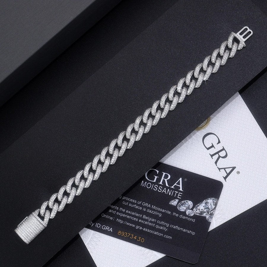 Charmsolo Moissanite Cuban Link Bracelet | S925 Silver | VVS1 D Color | 8-Heart 8-Arrow Cut | GRA Certified