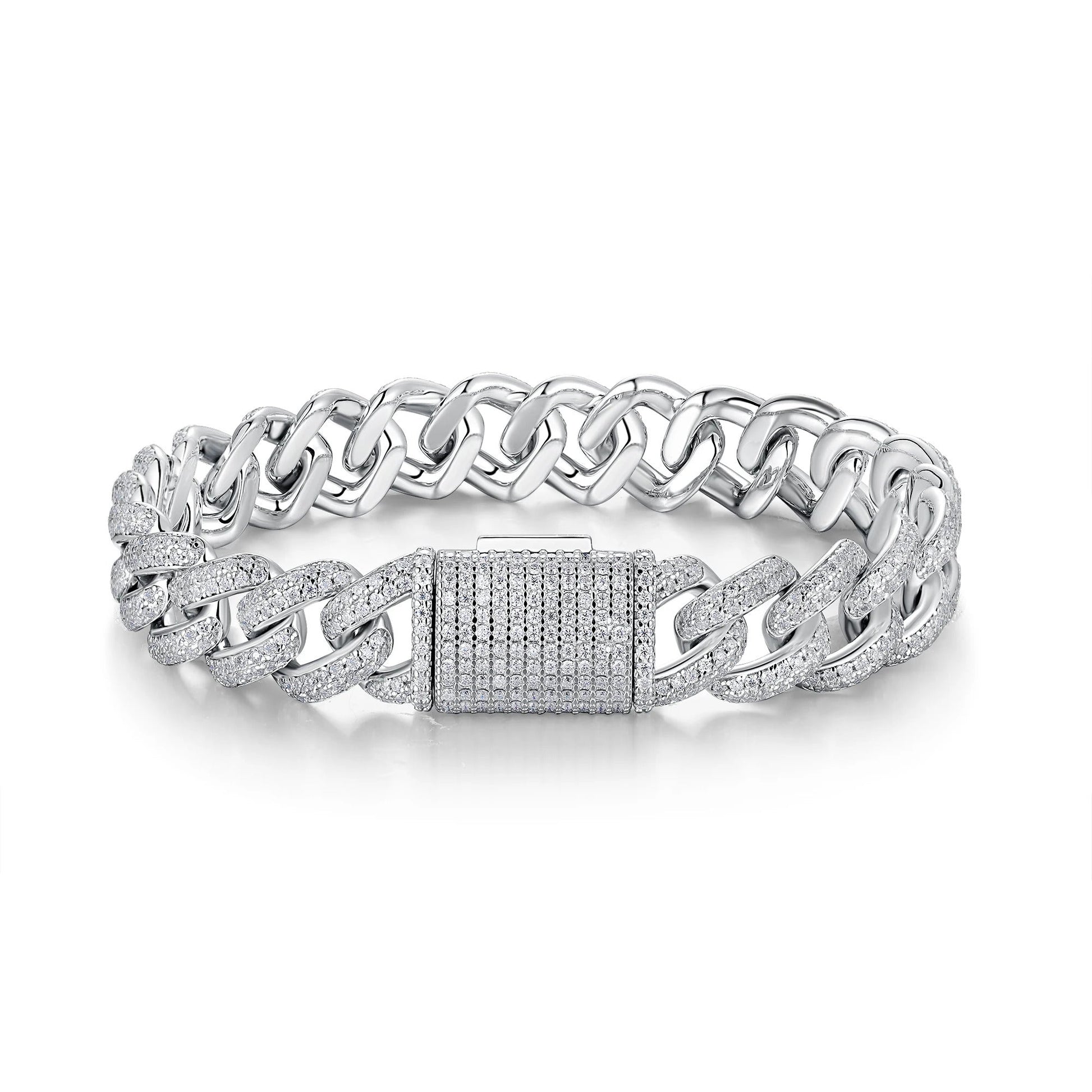 Charmsolo Moissanite Cuban Link Bracelet | S925 Silver | VVS1 D Color | 8-Heart 8-Arrow Cut | GRA Certified