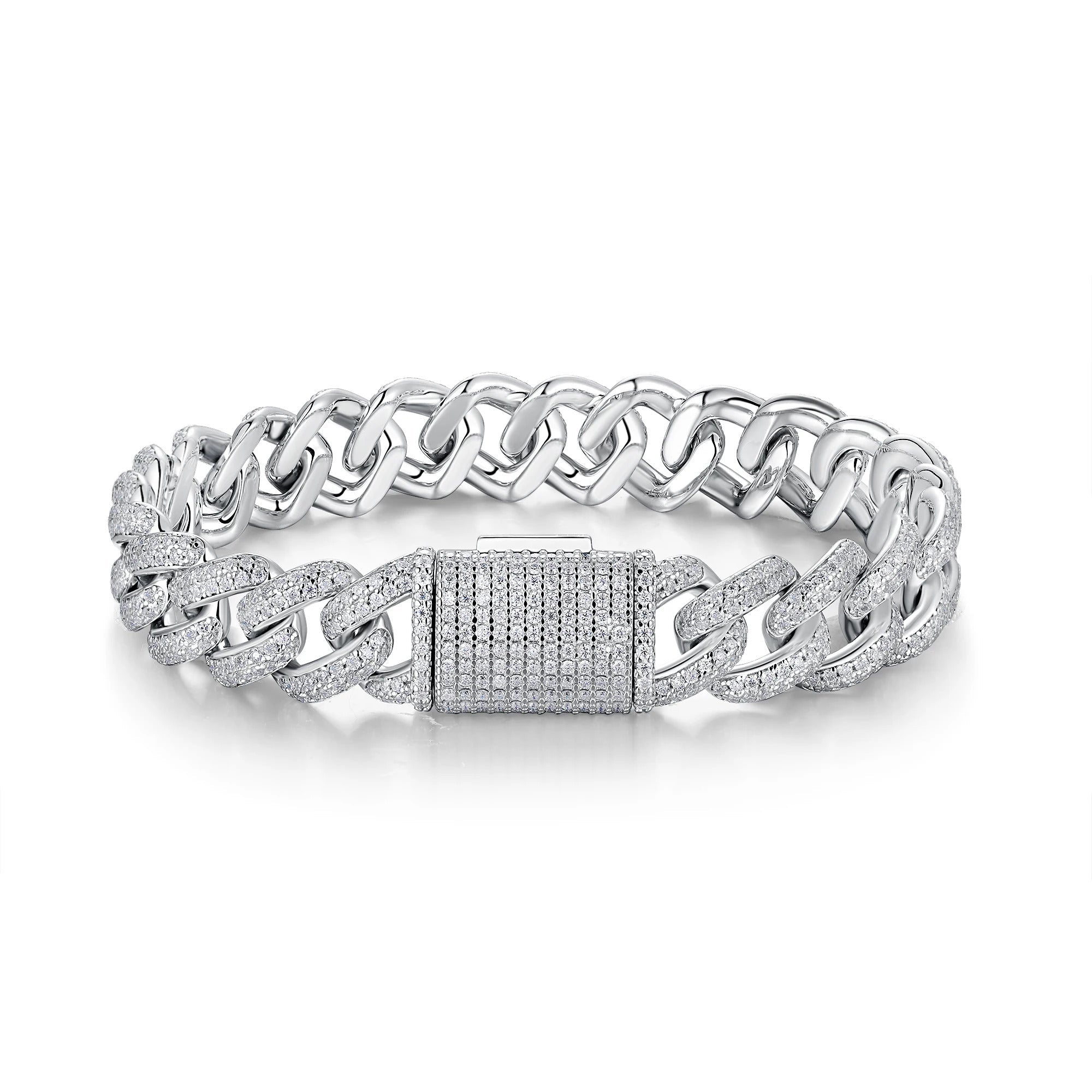Charmsolo Moissanite Cuban Link Bracelet | S925 Silver | VVS1 D Color | 8-Heart 8-Arrow Cut | GRA Certified