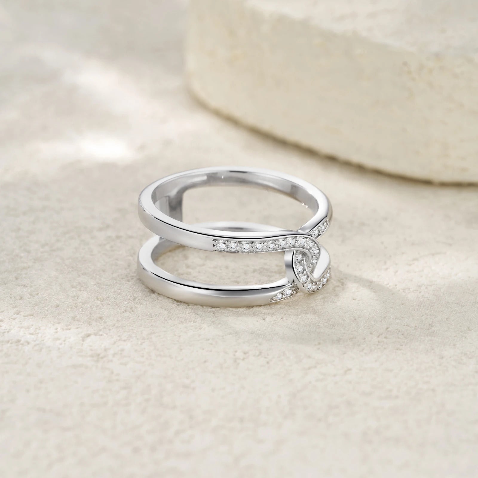 Charmsolo Moissanite Double Band Crossover Ring | S925 Silver | VVS1 D Color 28-Stone Pavé Geometric | R15796