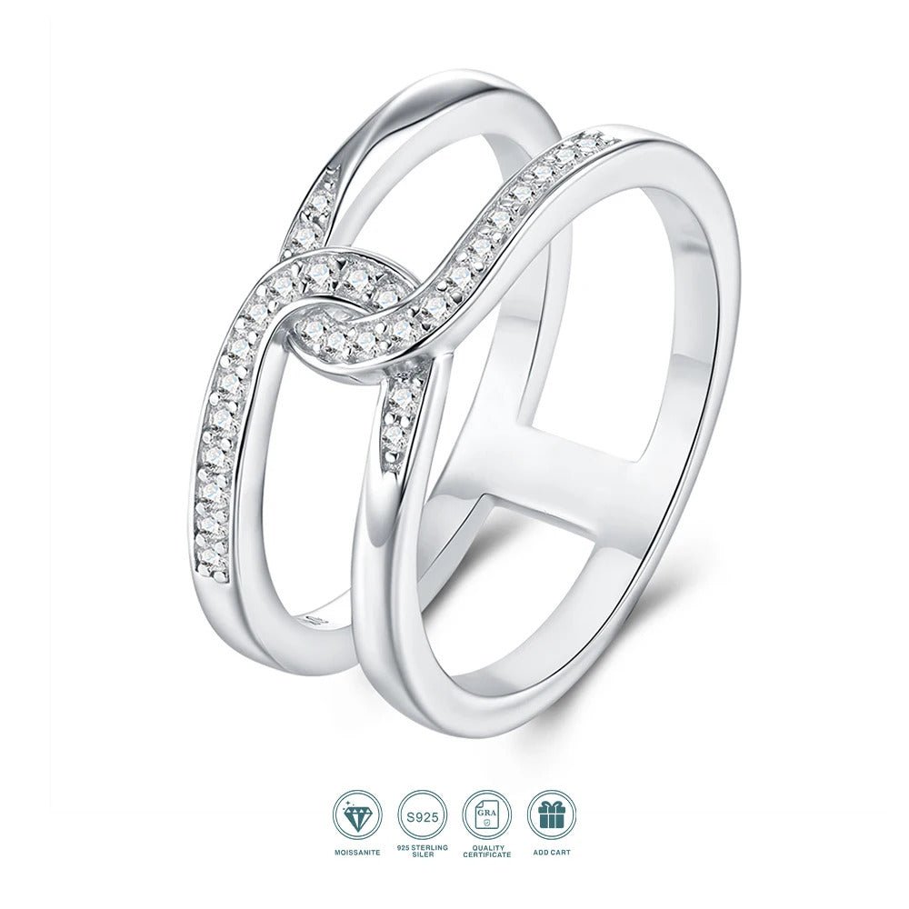 Charmsolo Moissanite Double Band Crossover Ring | S925 Silver | VVS1 D Color 28-Stone Pavé Geometric | R15796