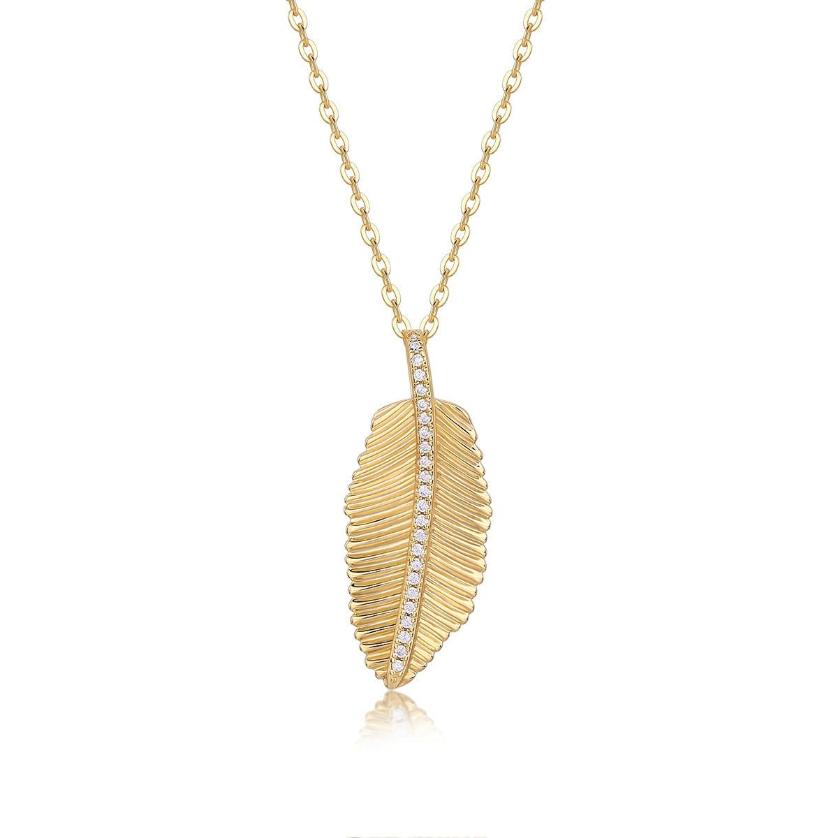 Charmsolo Moissanite Feather Leaf Pendant Necklace | S925 Silver 18K Gold Plated | VVS1 D Color 42-Stone Snake Chain | P15544